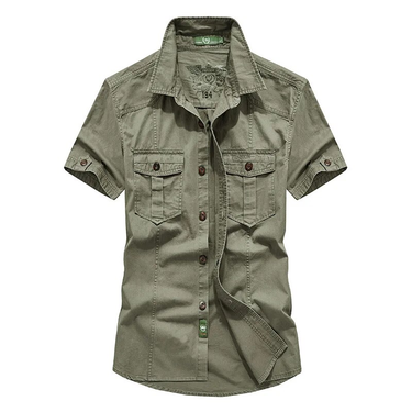 Summer Cargo Shirt Men Short Sleeve Pure Cotton Casual Military Shirts for Men Camisa Masculina Chemise Homme Plus Size M-6XL_voghion.com
