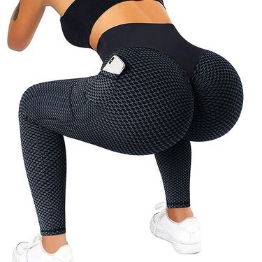 High Waist Pocket Honeycomb Plus Size Yoga Casual Fitness Women's Long Pants_voghion.com