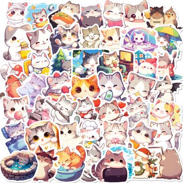 Stationery Sticker Adorable Cartoon Graffiti Stickers Adorable Cats Daily Stickers_voghion.com