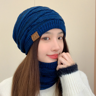 European and American thickened and plush diamond knitted pile up hat for men's fashion, winter outdoor ear protection, warm hat, collar set for women_voghion.com