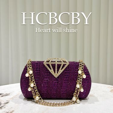 Purple Shiny Elegant Rhinestone Buckle Decoration Small Clutch Evening Bag Ladies Gorgeous Dress Evening Bag_voghion.com
