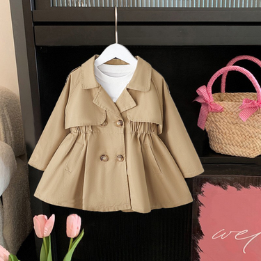 Girls' Windbreaker Coat Spring Autumn 2023 New Korean Version Mid length Small and Medium Children's Baby_voghion.com