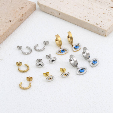 6-piece Bohemian style fashionable and personalized earring set Devil's Eye inlaid synthetic zircon trendy elegant stainless steel earrings for women_voghion.com