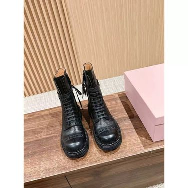 26ss Edition Miu High-End Autumn Winter Runway Style Martin Vintage British Lace-Up Western Chunky Heel Desert Cowboy Bo_voghion.com