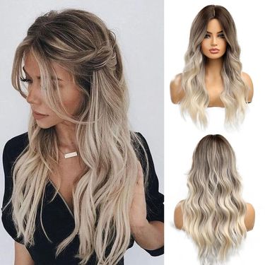 Long Curly Ombre Brown To Blonde Wig For Women Synthetic Heat Resistant Daily Party Cosplay Use Soft Stunning Durable Stylish_voghion.com