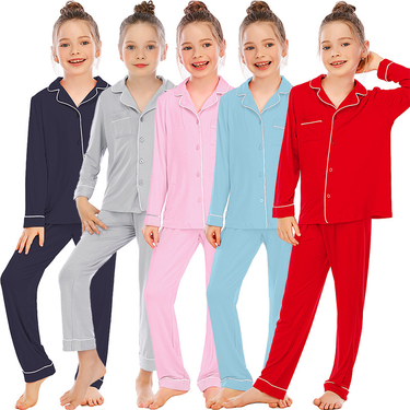Women's clothing pajamas children's clothing boys and girls long-sleeved trousers suits comfortable modal lapel loose home clothes_voghion.com