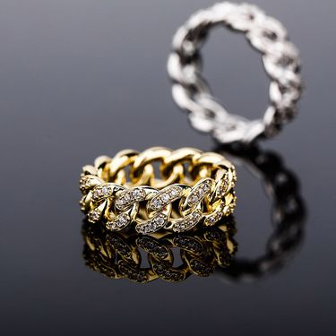Ins Hot Cuban Chain Ring Inlaid With Zircon Real Gold Electroplating Hip Hop Men And Women Ring Bling_voghion.com