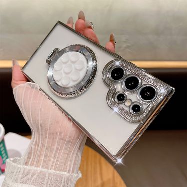 Plating Magnetic Stand Clear Case For Samsung Galaxy S24 S25 Ultra S23 S22 Plus S24 FE A15 A25 A16 A06 Suction Pad Holder Cover_voghion.com