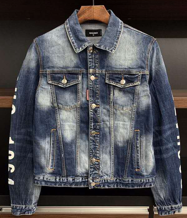 Herrenbekleidung Buchstabendruck Klassische quadratische Jeansjacke Herren Coole Persönlichkeitsjacke Jeansoberteil_voghion.com