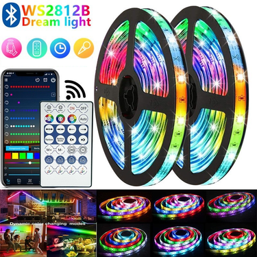 5V RGB LED Strip Lights WS2812B Bluetooth Remote Controlled USB Powered IP65 Waterproof For Home Decor Gaming Room Ambiance_voghion.com