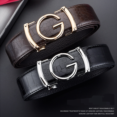 Men's Belts Genuine Leather Toothless Alloy Automatic Buckle Belt Men's Inner Wear Fashionable Business All Match Belt Youth Simple Belt_voghion.com