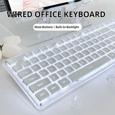 EWEADN GX710S Büro Tastatur Leise, Ganzmetall Panel 104 Tasten Mit Wasser Tropfen Tasten Verkabelt, Für Spiel Und Büro Weiß & Schwarz_voghion.com