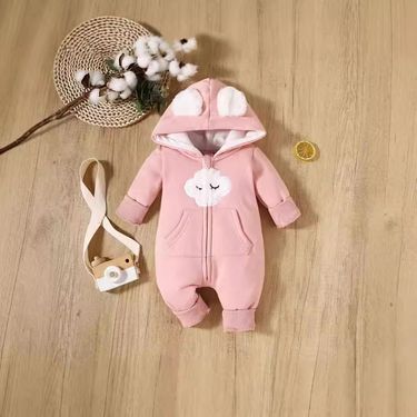 Ultra-Soft Baby Winter Jumpsuit With Hood - Cozy Fleece-Lined Romper For Newborns & Infants (62-86cm) - Unisex Cotton Blend Onesie For Boys & Girls_voghion.com