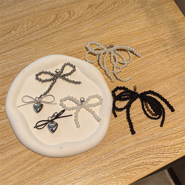 Y2K Balletcore Pearl Bow Shoes - Korean Retro Vintage Style With Heart Shoe Chain (Elegant & Cute, Small Sizes Available)_voghion.com