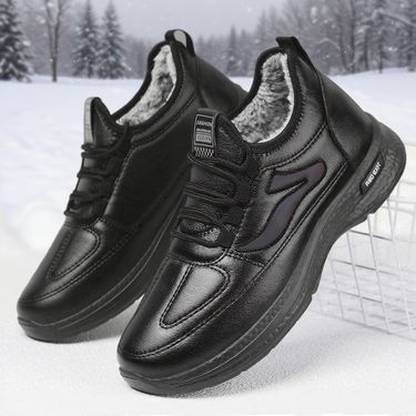 Men's Winter Large Size Shoes With Fleece Lining Thickened Cotton Cold-Proof Warm Leather Polyurethane Snow Boots_voghion.com