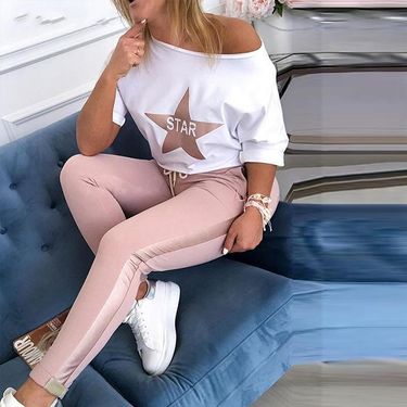 Women's Clothing star letter print casual sports suit_viptrois.com