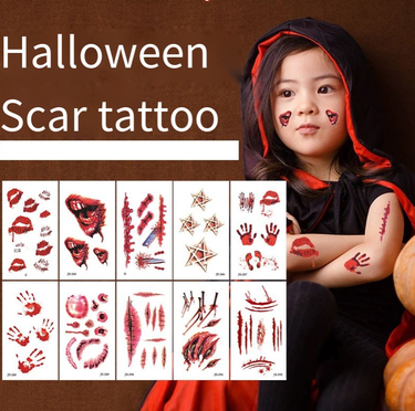 Halloween Stickers Scar Tattoo Stickers holiday colored disposable tattoos_voghion.com
