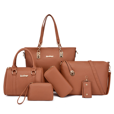 Handbag Set For Women Solid Color Lychee Grain Bag Six Sets Of Handbag Shoulder Large Capacity Crossbody Bag_voghion.com