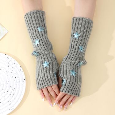 10 Star Gloves Women's College Wind Pile Exposed Fingers Y2k Sleeve Set Autumn/winter Knitted Warm Arm Cover_voghion.com