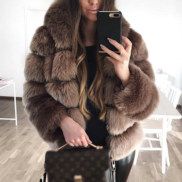 Women's Thick Warm Fur Coat Long Sleeve Hat Imitation Rabbit Fur Coat_voghion.com