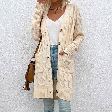 Women's clothing sweaters long twist sweater women button cardigan temperament_voghion.com