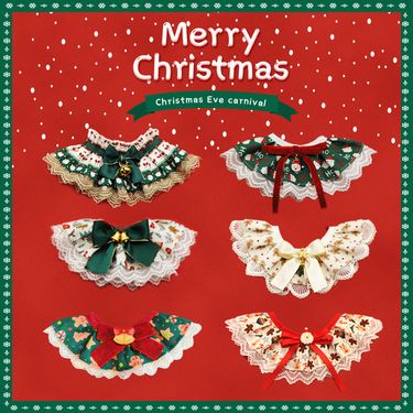 New Pet Cat Dog Christmas Lace Bib Collar Adjustable Neck Warmer Accessory_voghion.com