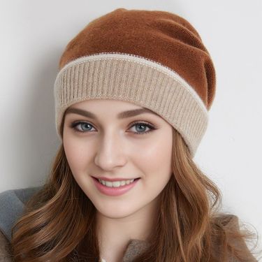 New Autumn And Winter Warm Contrasting Knitted Hat For European And American Women, New Cashmere Yarn Ear Protector, Head Cover, Pile Cap_voghion.com