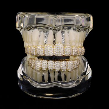 Men's & Women's Hip Hop Gold Plated Grillz With 10 CZ Stones - Ultra Sparkling Dental Jewelry For Parties & Performances_voghion.com