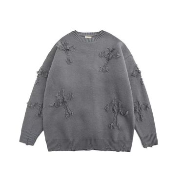 Men's Clothing Autumn And Winter Hole Sweater Men's Round Neck Pullover Trendy Brand High Street Teenager Bf Thickened Sweater_voghion.com