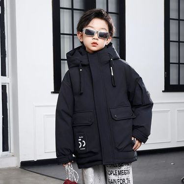 Premium Kids' Down Jacket – Mid-Length Winter Coat With Hood (3-8Y) | Black/Army Green/Khaki | 120-160cm_voghion.com