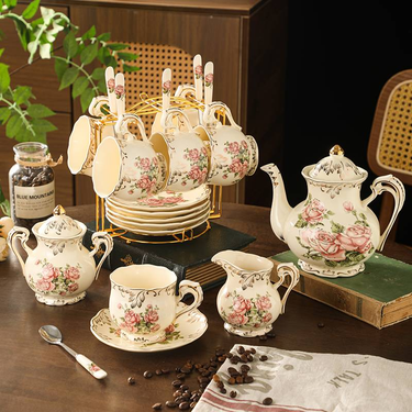 Vintage Rose And Golden Trimmed Artisan Ceramic Tea Set - Ideal Gift For Graduation Or Mother'S Day, Simple To Clean_voghion.com