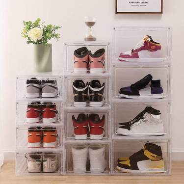 Home Improvement Assembled Sneaker Storage Box Transparent Basketball Shoe Box Collection Display Shoe Cabinet Sneaker Flip Cover Shoe Box_voghion.com