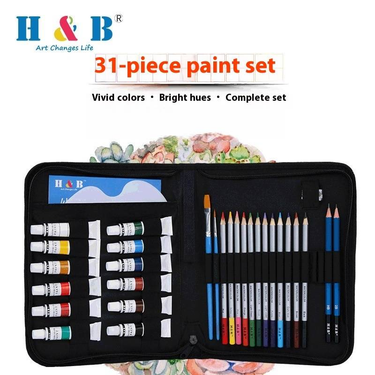 H&B 31-Piece Watercolor Set With 12 Water-Soluble Colored Pencils & Aluminum Tube Paints For Adult Drawing & Painting_voghion.com