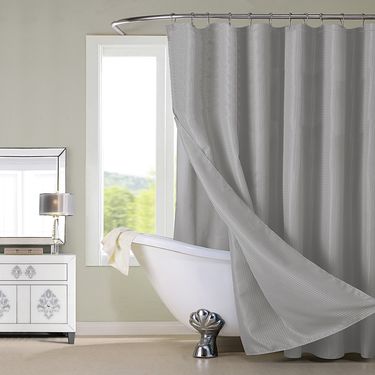 Waffle Weave & Check Jacquard Shower Curtain – Premium Polyester Water-Resistant Bath Liner (Modern Stripes/Grid Patterns, 11 Trendy Colors)_voghion.com