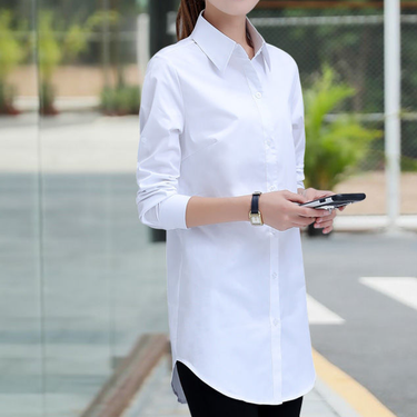 Women's Clothing Medium Length Long Sleeved Korean Version Loose Versatile Student Base Bf Shirt Large Size Navy Blue Wine Red_voghion.com