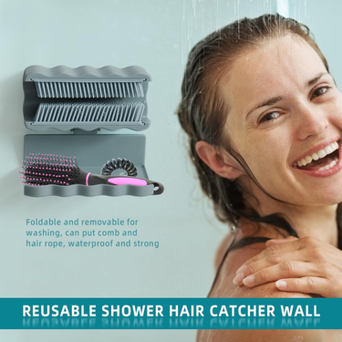 Reusable Hair Catcher - Foldable Shower Drain Filter With Storage, Soft Bristles For Easy Hair Removal & Bathroom Organizer_voghion.com