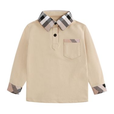 2025 New Clothing Turn-down Collar Plaid Color-blocking Long Sleeve Casual Children's Polo Shirt Pure Cotton T-shirt Top_voghion.com