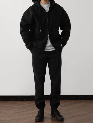 Men's Casual Sport Set – Breathable Stretchy Hoodie & Joggers, Solid Color Matching Outfit For Gym, Lounge & Everyday Wear_voghion.com
