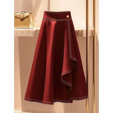 Women's Clothing Early autumn French temperament red skirt female new high end irregular high waist slim a line skirt_voghion.com