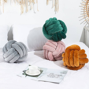 Wool Ball Pillow Three Strand Rope Knotted Ball Pillow Hand Woven Velvet Pillow Cushion Knot Bay Window Cushion_voghion.com