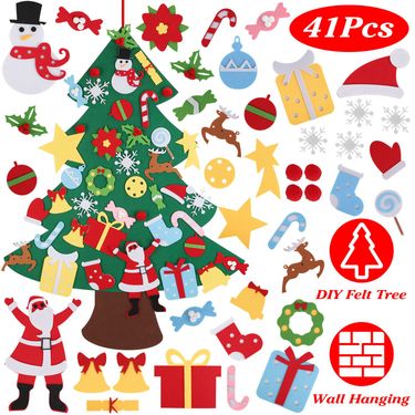 41Pcs DIY Felt Christmas Tree Detachable Ornaments For Kids Toddler Wall Hanging Christmas Decoration Xmas Gift For Kids_voghion.com