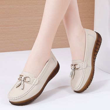 Super Comfortable Thick Loafers Women, Spring New Genuine Leather Soft Cowhide Sole Slip-On Shoes For Middle-Aged And_voghion.com
