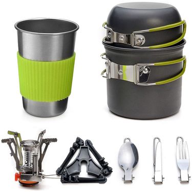 Camping Cookware Kit with Stove Outdoor Cooking Set with Knife Fork Spoon Outdoor Pot Travel Tableware Kitchen Hiking Picnic BBQ_voghion.com