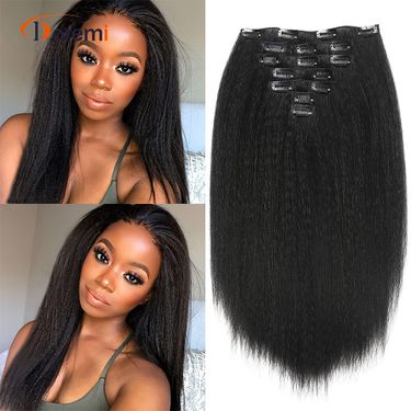 Clip hair wig Yakke African female long straight hair 16 card 7 piece set Yaki Kinky Straight_voghion.com