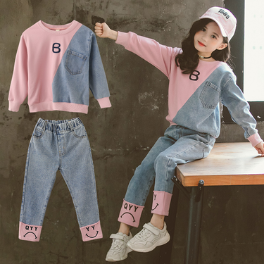 Mother&Kids Girls' Denim Two-Piece Children's Suit Super Trendy For Little Girls_voghion.com