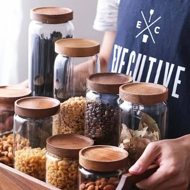 Acacia Wood Tea Storage Canister - Airtight Food Container For Coffee Beans Loose Tea & Dry Goods (1L Transparent Kitchen Pantry Organizer)_voghion.com