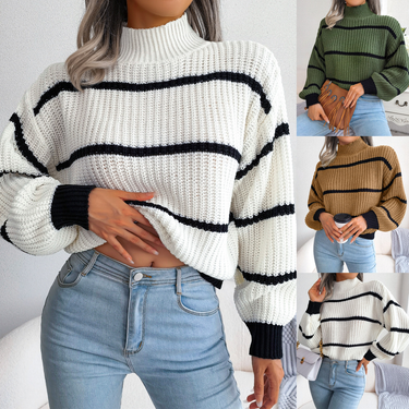 Turtleneck Sweater Women's Batwing Long Sleeve Sweaters Ribbed Knit Pullover Tops Jumper Sweater_voghion.com