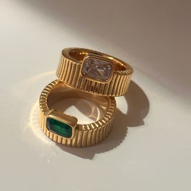 INS Electroplated Titanium Steel Emerald Zircon Striped Ring_voghion.com