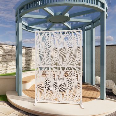 Metal Privacy Screens W3.8Ft X H6Ft Outdoor And Indoor Divider With Free Standing Decorative Privacy Screen For Balcony Patio Garden Room Divider, White Leaf Shape_maomaolike.com