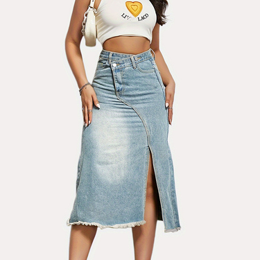 Women's Clothing high waist denim skirt cotton high waist slim design skirt_viptrois.com